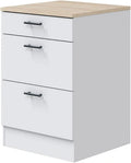 PEGANE Armoire de Cuisine ¨¤ 3 Tiroirs avec Plateau Blanc Brillant et Ch¨ºne