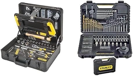Kit d'Outils STANLEY, 142 Pi¨¨ces ¨C Comprend Pinces, Cl¨¦ ¨¤ Molette, Tournevis, Scie ¨¤ M¨¦taux, Cutter et Ensemble de Forets