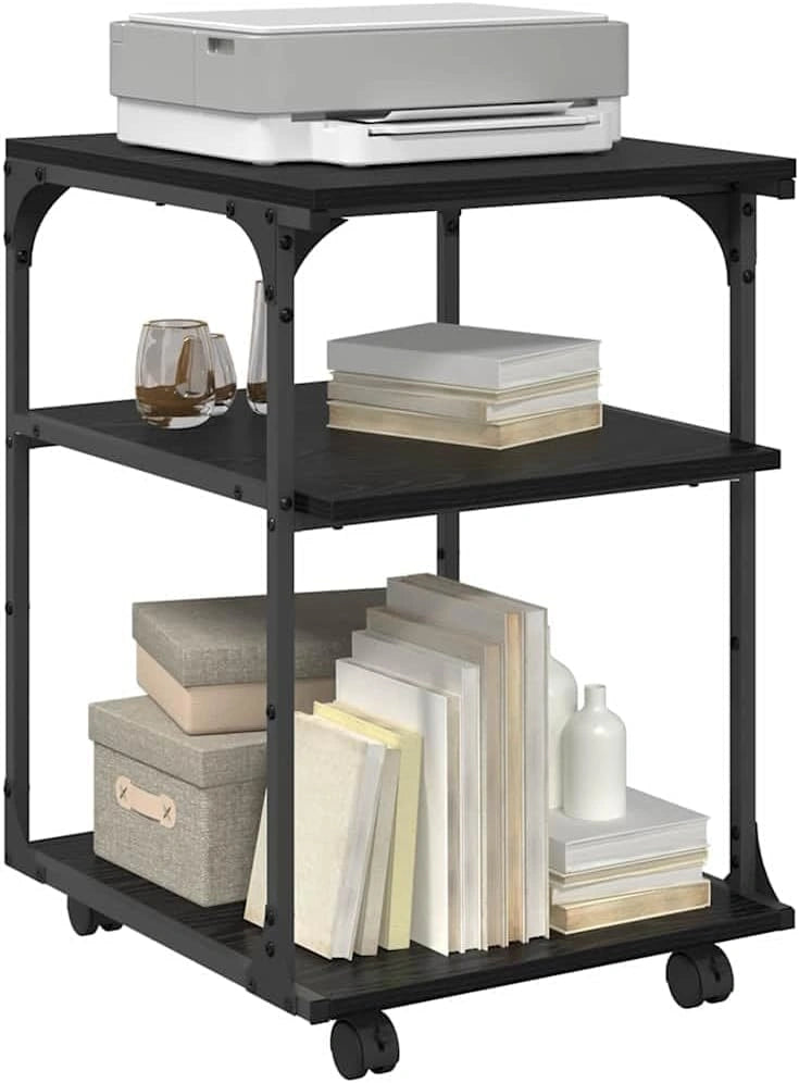 Chariot Mobile pour Imprimante avec Roulettes, Meuble de Bureau en Ch¨ºne Noir 43 x 48 x 64 cm