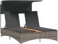 Transat Double Ext¨¦rieur en R¨¦sine Tress¨¦e avec Auvent et Coussins Gris