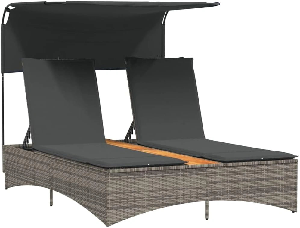 Transat Double Ext¨¦rieur en R¨¦sine Tress¨¦e avec Auvent et Coussins Gris