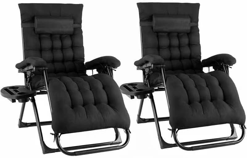 Ensemble de 2 Chaises Longues Pliables Ext¨¦rieures avec Coussin et Porte-gobelet, Dossier R¨¦glable, Capacit¨¦ 160 kg, pour Jardin et Piscine (Noir)