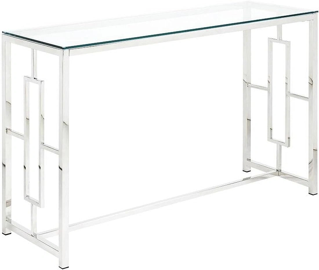 Console Clotilde en Verre Tremp¨¦ et Acier Chrom¨¦ - ¨¦l¨¦gance Moderne