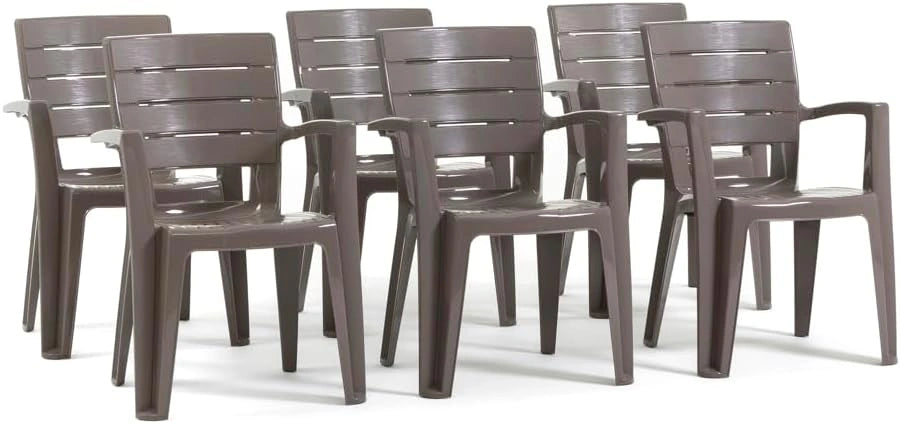 Chaises Empilables d'Ext¨¦rieur Effet Bois avec Accoudoirs - Lot de 6, Gris Tourterelle
