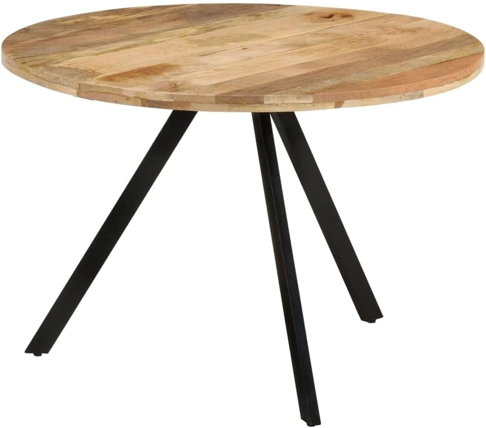 Table Ronde en Bois de Manguier et M¨¦tal Noir, Style Industriel pour Salle ¨¤ Manger