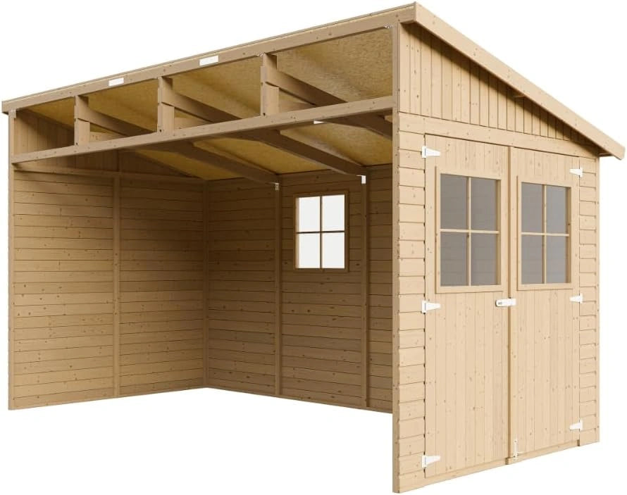 Abri de Jardin en Bois avec Fen¨ºtres - 8 m2 H243x216x416 cm