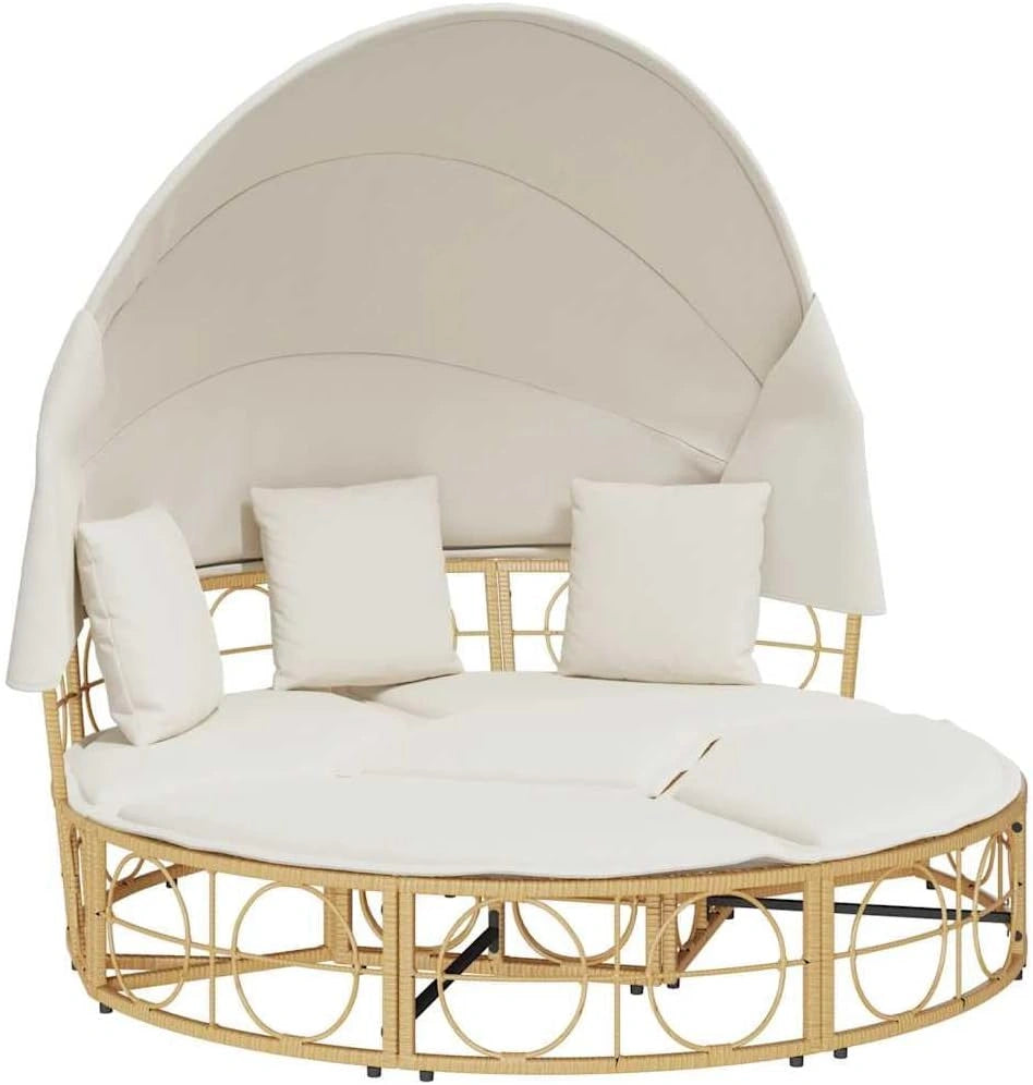 Lit de Jardin Ext¨¦rieur avec Auvent et Coussins en R¨¦sine Tress¨¦e