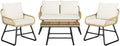 Ensemble de Salon de Jardin Boh¨¨me 4 Pi¨¨ces avec Canap¨¦, Fauteuils et Table en Verre - Terrasse et Balcon