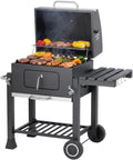 Barbecue au Charbon Tarrington House Memphis, Thermom¨¨tre Inclus, Tablette Pliable, Bac ¨¤ Cendres, ¨¦tag¨¨re et Roulettes, Acier Gris