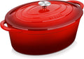 Velaze Cocotte en Fonte ¨¦maill¨¦e Ovale 7L, 34cm, Compatible Induction, Gaz, Four, Rouge