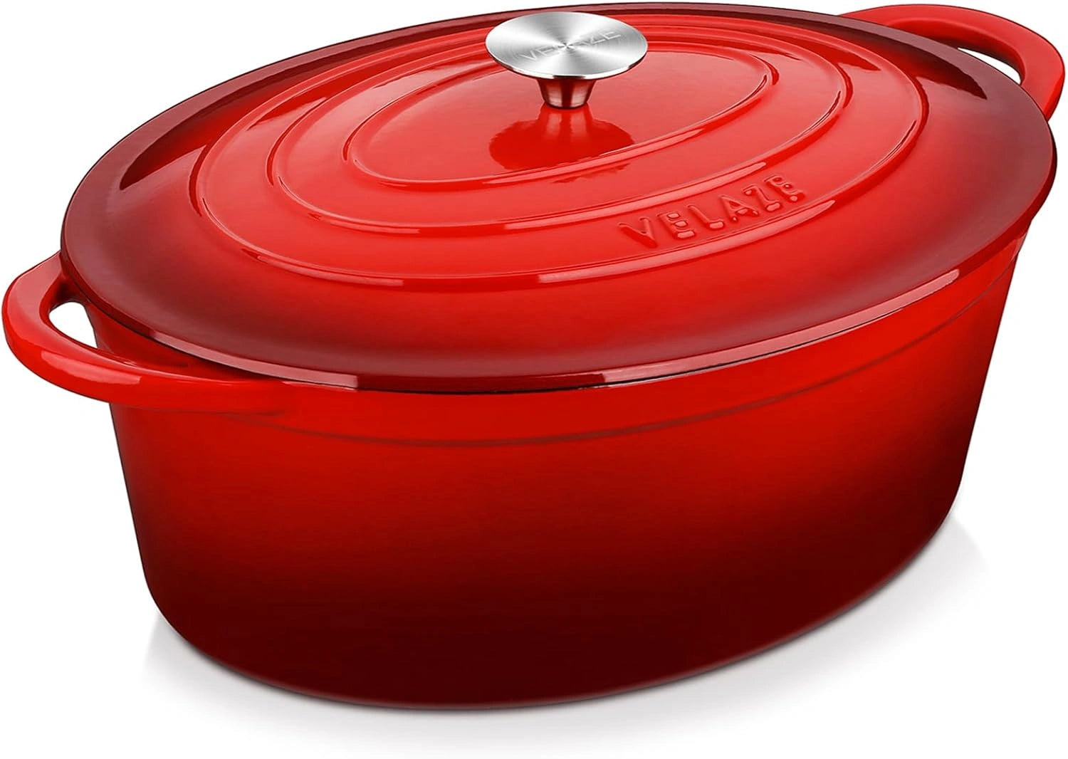 Velaze Cocotte en Fonte ¨¦maill¨¦e Ovale 7L, 34cm, Compatible Induction, Gaz, Four, Rouge