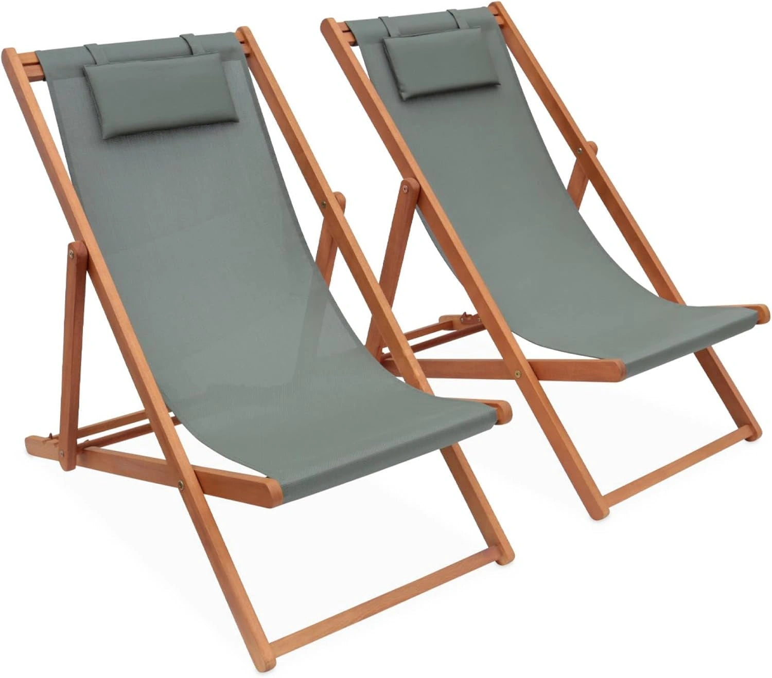 Transats en Bois d'Eucalyptus avec Coussins T¨ºte - Ensemble de 2, Design Savane
