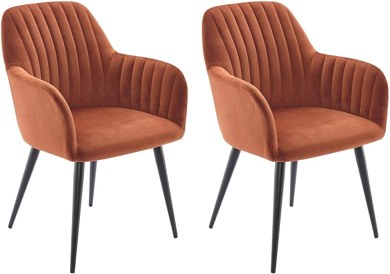 Ensemble de 2 chaises en velours terracotta avec accoudoirs en m¨¦tal noir - Eleana