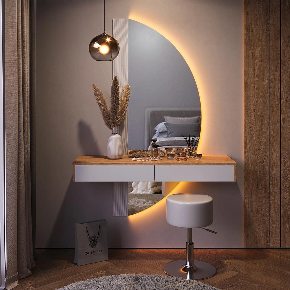 Coiffeuse avec LED et Tabouret R¨¦glable Vicco Melisa 120cm Blanc
