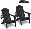 VEVOR Lot de 2 Chaises Adirondack Pliantes en Plastique Noir, pour Jardin et Patio, Charge Maximale 181 kg, avec Porte-Gobelet et Accoudoirs