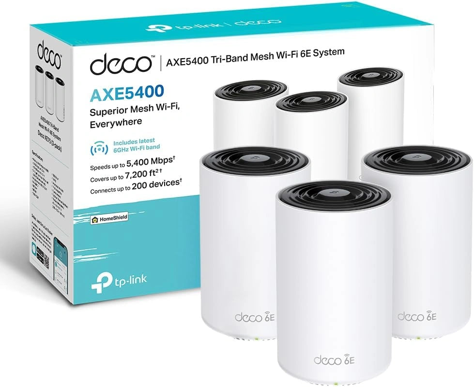 Syst¨¨me Mesh WiFi 6E TP-Link Deco XE75, Pack de 3, Vitesse AXE5400, Couverture 670 m2, S¨¦curit¨¦ WPA3, Compatible Alexa, 9 Ports Gigabit