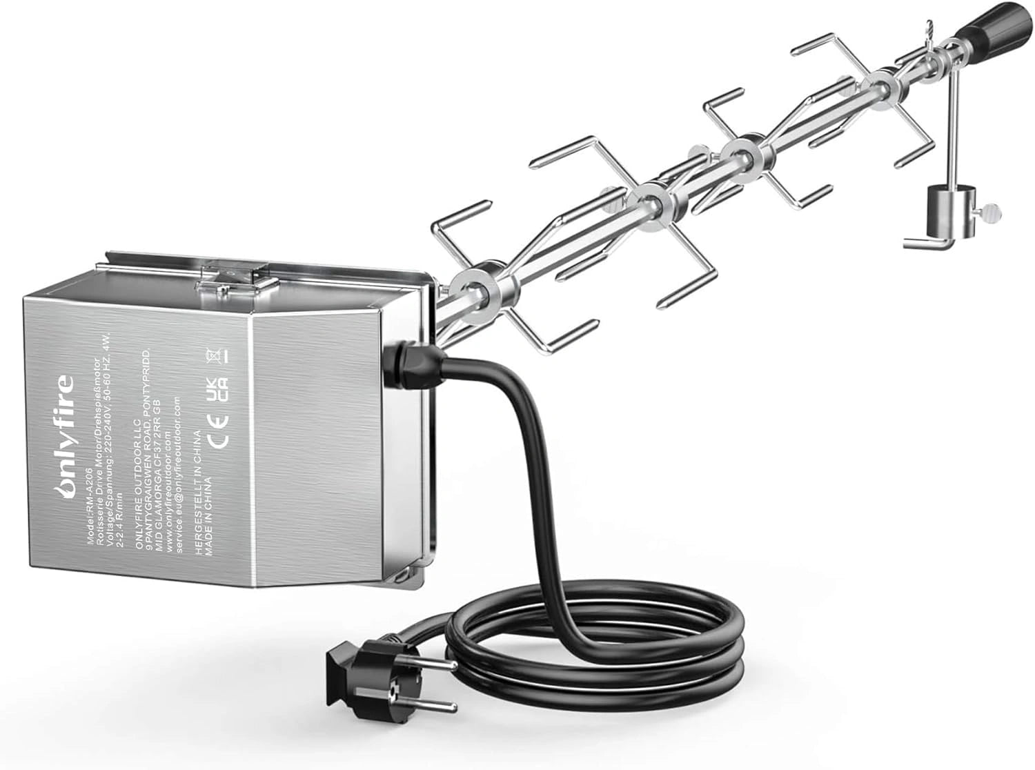 Kit R?tisserie Universel en Acier Inoxydable avec Brochette et Moteur ¨¦lectrique 220-240 V, 120 cm