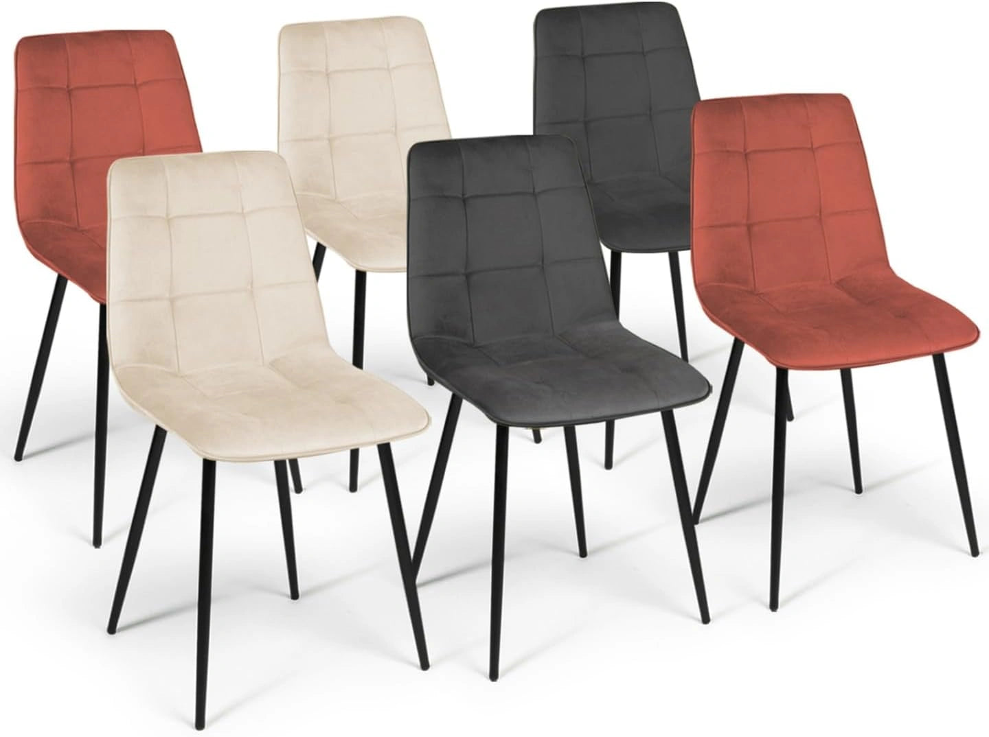 Chaises Mila en Velours Lot de 6 - Terracotta, Gris Fonc¨¦, Beige