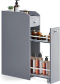 VASAGLE Armoire de Toilette Compacte avec Rangement Int¨¦gr¨¦, ¨¦l¨¦gant Placard de Salle de Bains, Tiroir et Espace pour Papier Toilette, Design Moderne, Gris