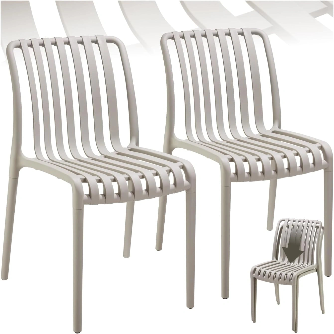 Lot de 2 Chaises de Jardin Empilables R¨¦sistantes aux Intemp¨¦ries - Ext¨¦rieur Taupe