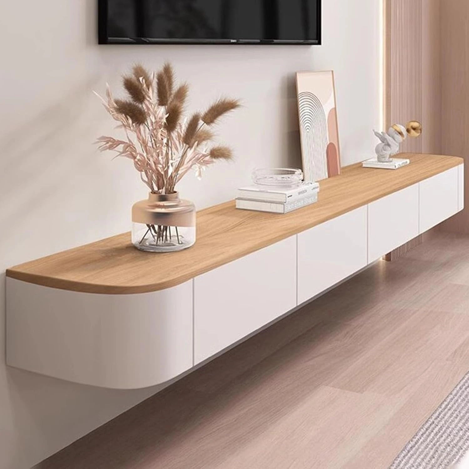 Meuble TV Mural Noir en Bois avec Tiroirs, Design Moderne, ¨¦tag¨¨re de Rangement 120cm pour Salon