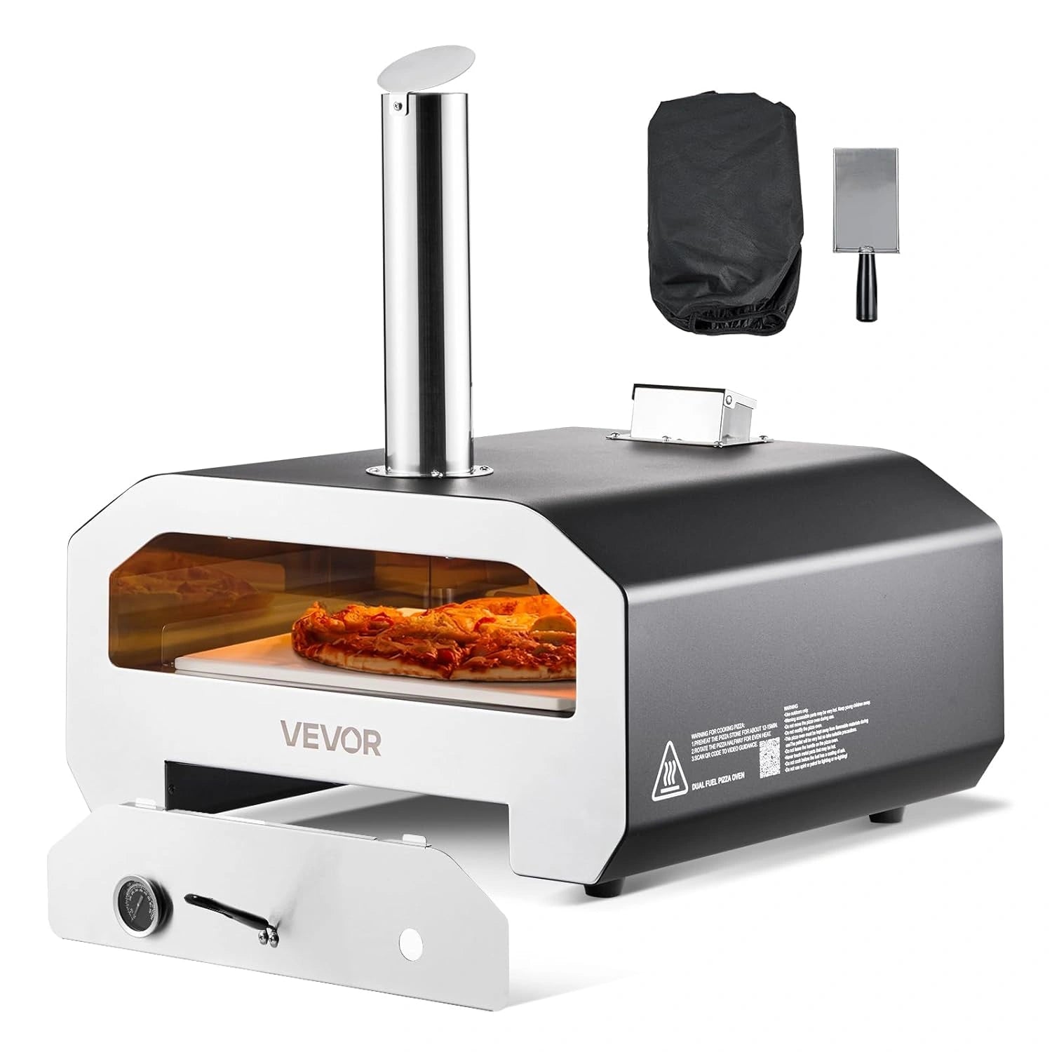 VEVOR Four ¨¤ Pizza Ext¨¦rieur Multifonction au Gaz et Pellets avec Thermom¨¨tre et Rotation ¨¦lectrique, Id¨¦al pour Jardin et Terrasse