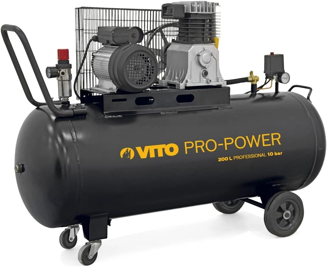 Compresseur d'air VITO 200L 3000W 4CV 230V - 10 Bar - 400L/min - Courroie et moteur lubrifi¨¦ - Atelier et industrie - Mobile