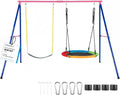 COSTWAY Balan?oire 2-en-1 Enfants avec Portique M¨¦tallique, Nid d'Oiseau 100cm et Si¨¨ge en U, Usage Int¨¦rieur/Ext¨¦rieur, Capacit¨¦ 250kg, Pour 2 Enfants 3 Ans+