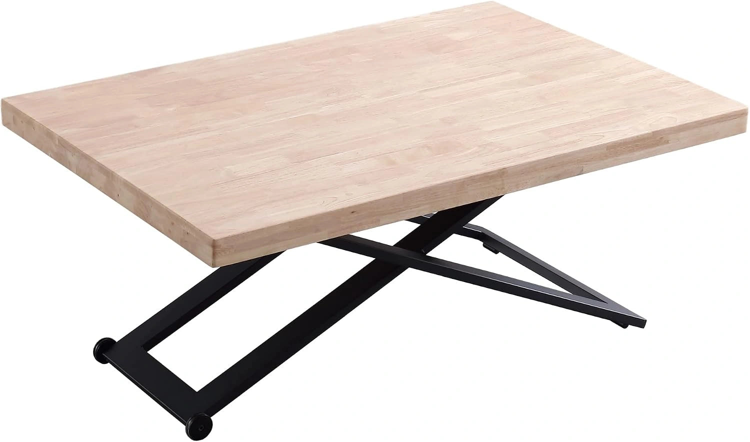 Table Basse R¨¦glable en Bois de Ch¨ºne et M¨¦tal Noir, 120x80x49-76 cm