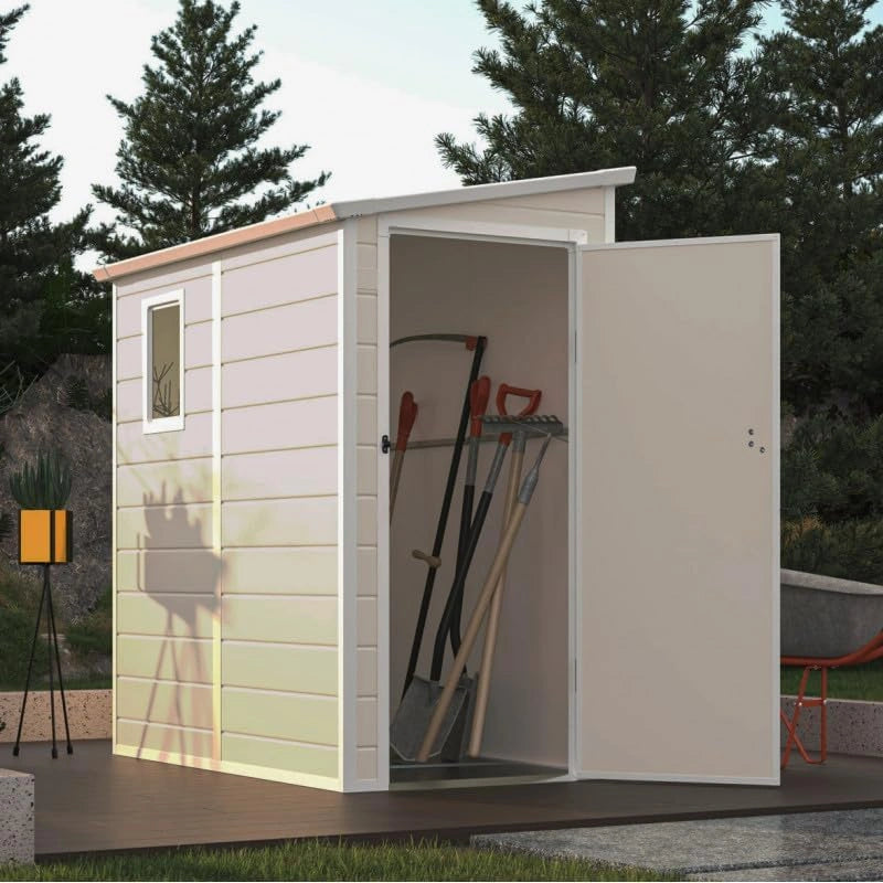Abri de Jardin en R¨¦sine Beige avec Fen¨ºtre et Ventilation - 2,09m2, Kit de Fondation et Structure en Acier Galvanis¨¦