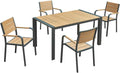 Ensemble de Jardin Aluminium : Table 150 cm et 4 Chaises Empilables - Naturel Clair/Anthracite