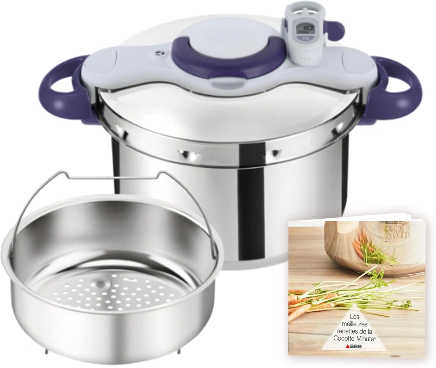 Autocuiseur Clipsominut 7,5 L avec Minuteur et Recettes, Induction, Couleur Violet