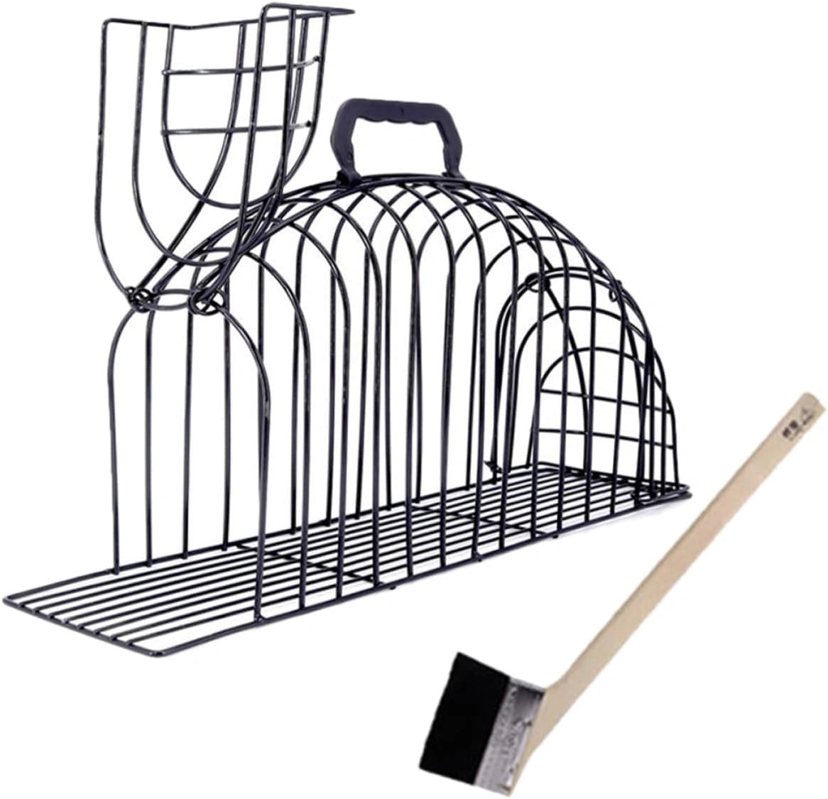 Ensemble de Toilettage pour Chat avec Cage de Bain Metal Ventil¨¦ Noir et Brosse Inclus