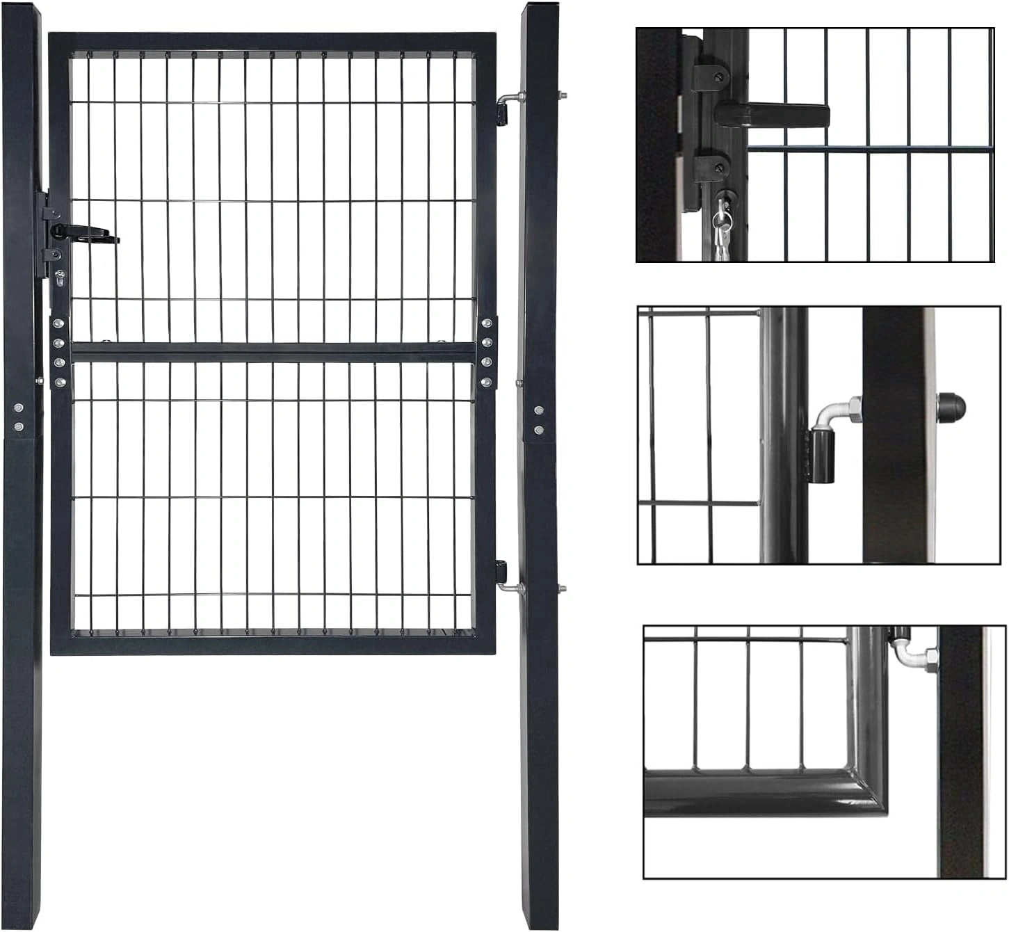Portail de jardin en acier galvanis¨¦ anthracite 100x100 cm avec double fermeture