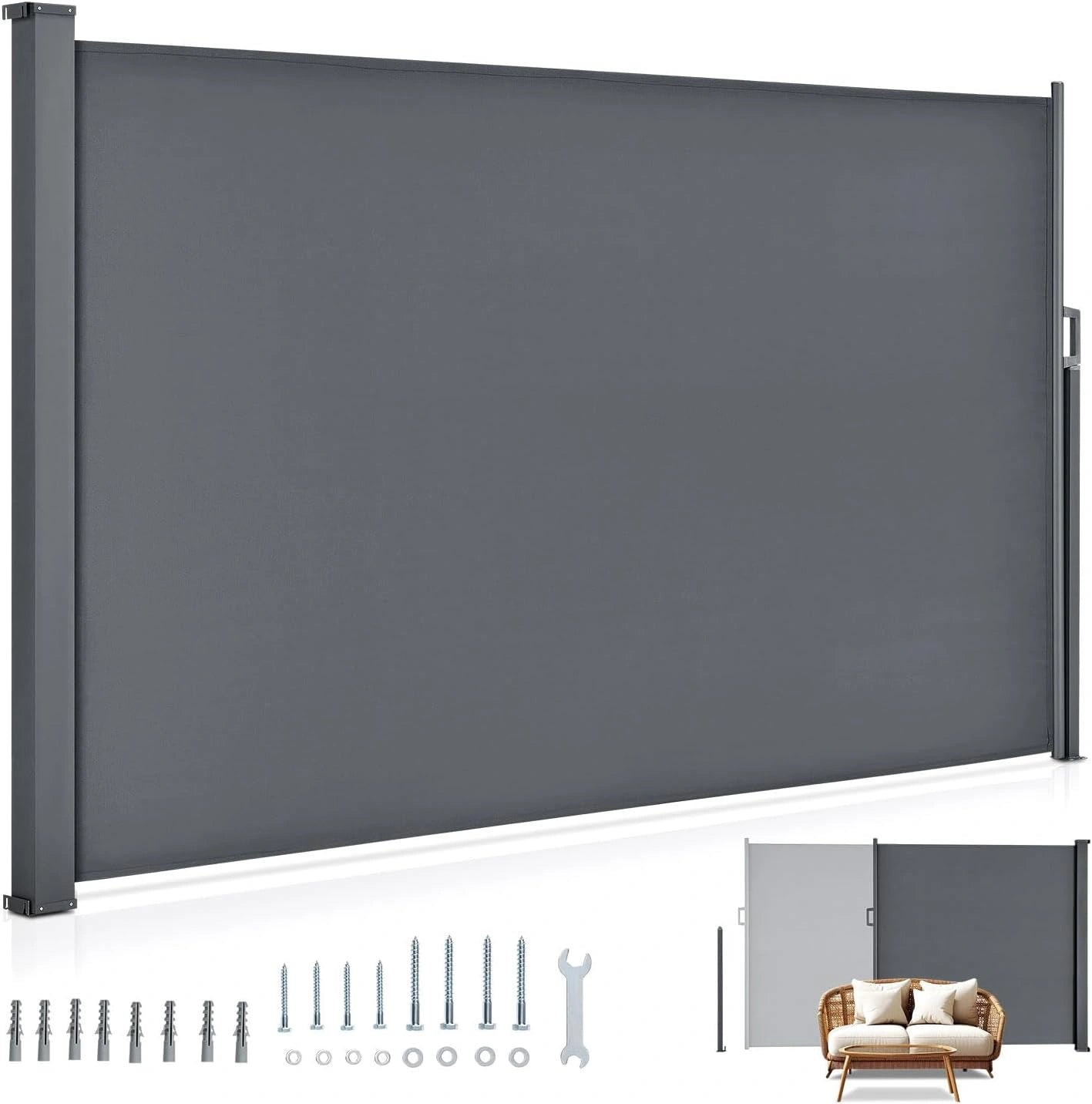 Paravent Extensible 180 x 300 cm pour Balcon et Jardin, Protection Solaire et Intimit¨¦, Gris Fonc¨¦