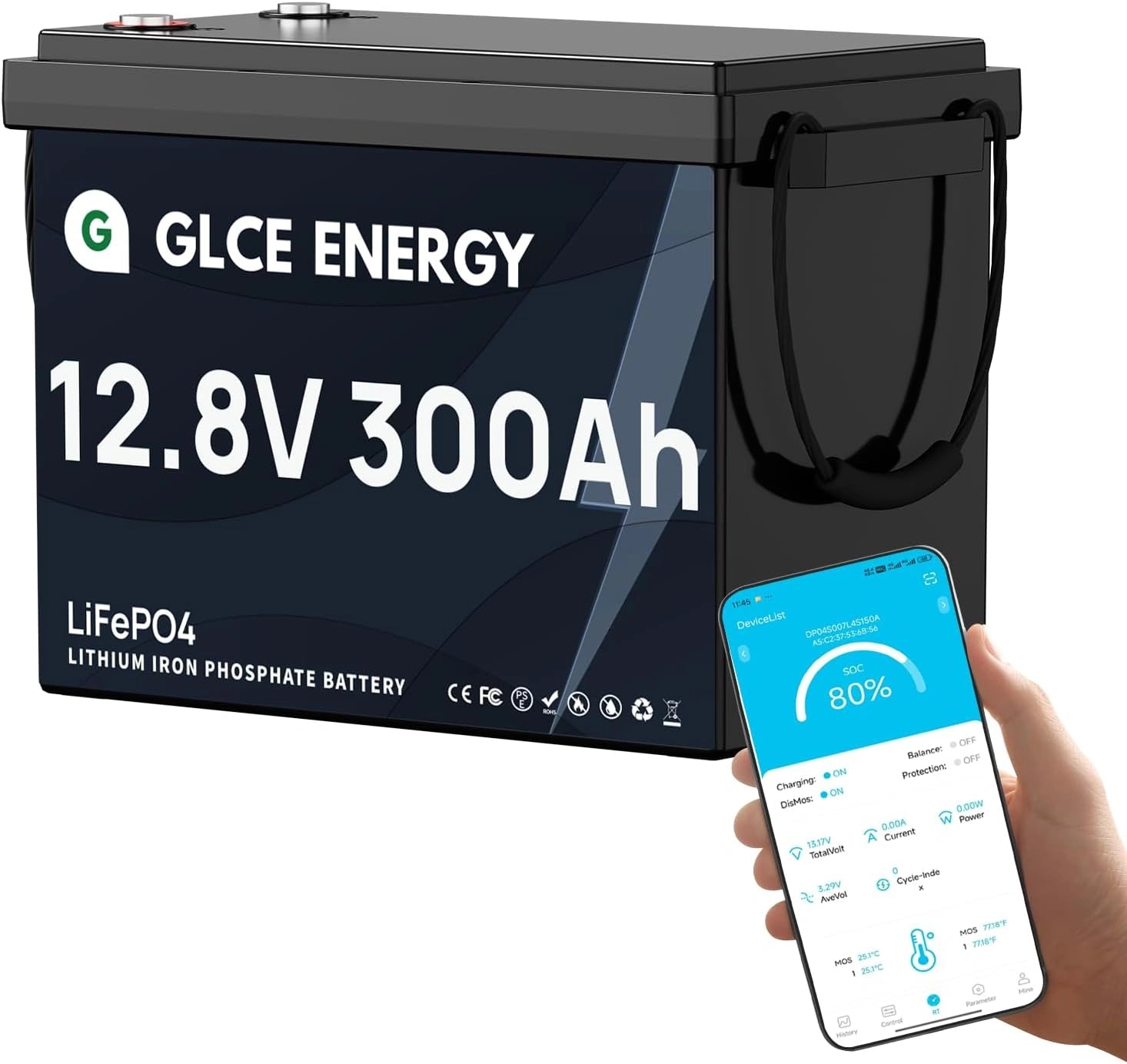 Batterie LiFePO4 12V 300Ah avec Bluetooth et BMS 200A, 3840Wh, 4500 ¨¤ 15000 cycles pour Camping-Car, ¨¦nergie Solaire, Hors R¨¦seau et Secours
