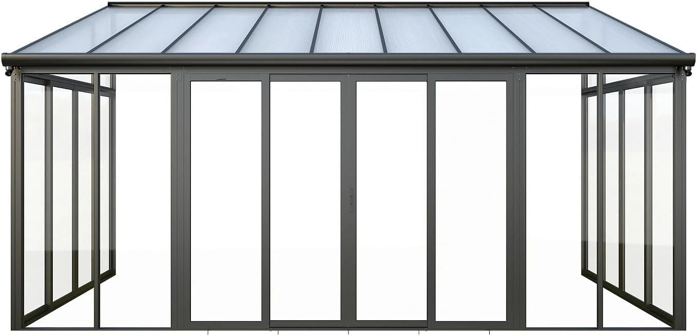 V¨¦randa Aluminium et Polycarbonate UV 16 m2 Anthracite - Mod¨¨le Mathilda