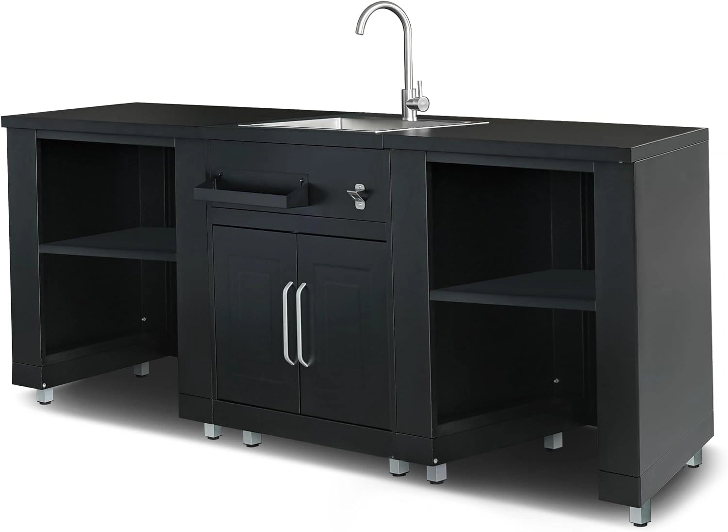 Ensemble de Cuisine d'Ext¨¦rieur avec ¨¦vier Noir - 3 ¨¦l¨¦ments