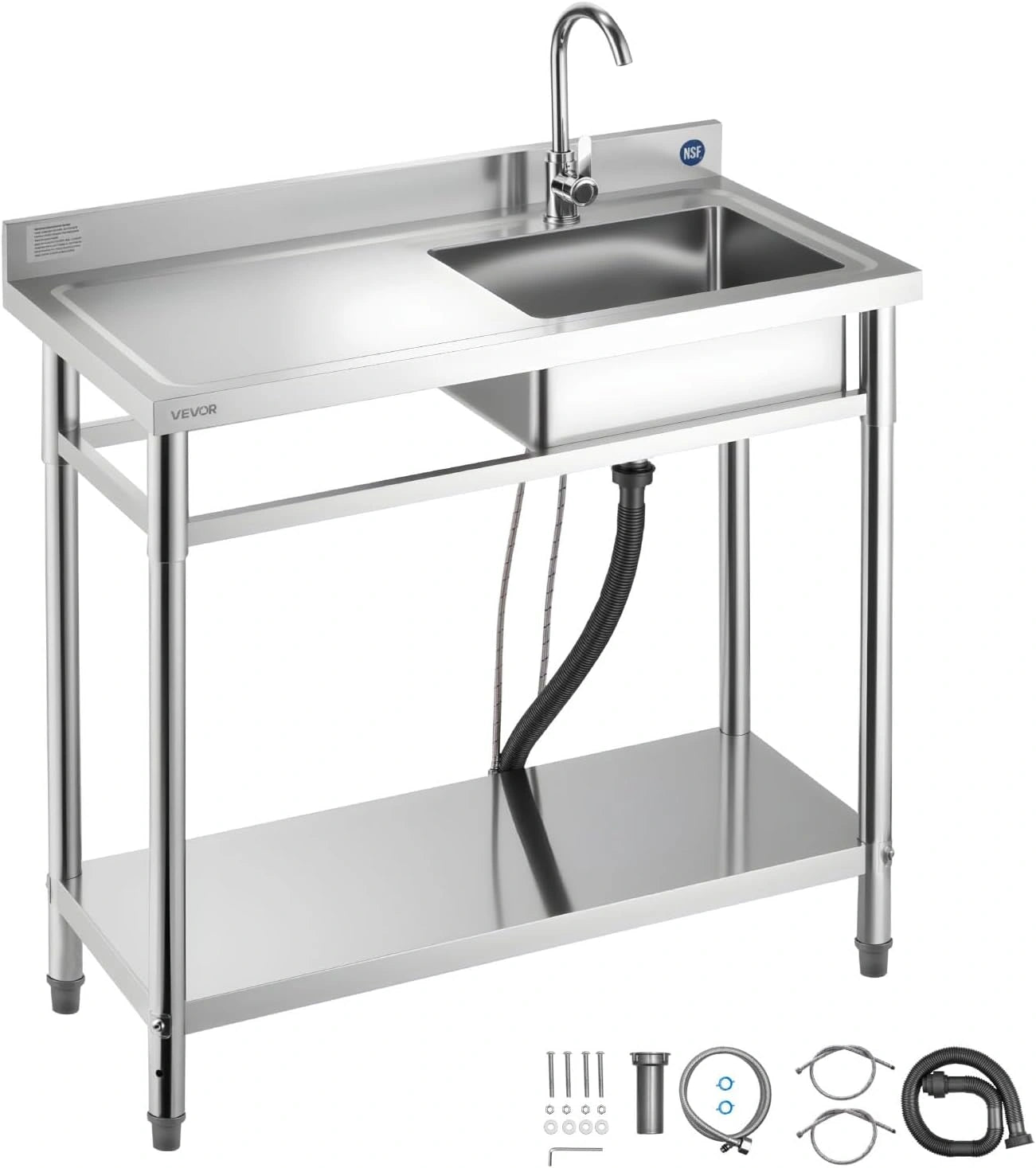 ¨¦vier en Inox Autonome pour Cuisine, Garage ou Restaurant avec Mitigeur et Tuyau 100x50x94cm