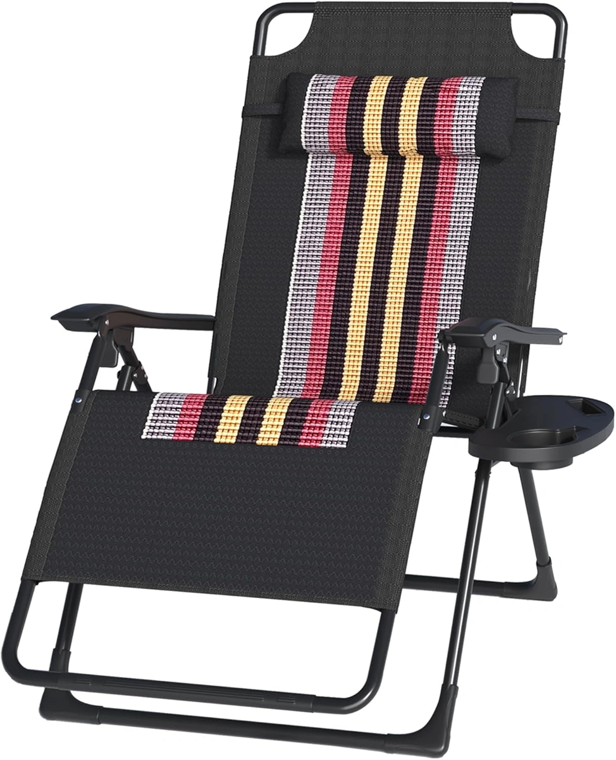 Chaise Longue Pliable de Jardin avec Porte-Gobelet, Dossier R¨¦glable, Fauteuil Relax pour Terrasse - Noir