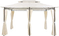 Pavillon de Jardin Rectangulaire avec Rideaux en Acier Beige pour Ext¨¦rieur ¨¦l¨¦gant