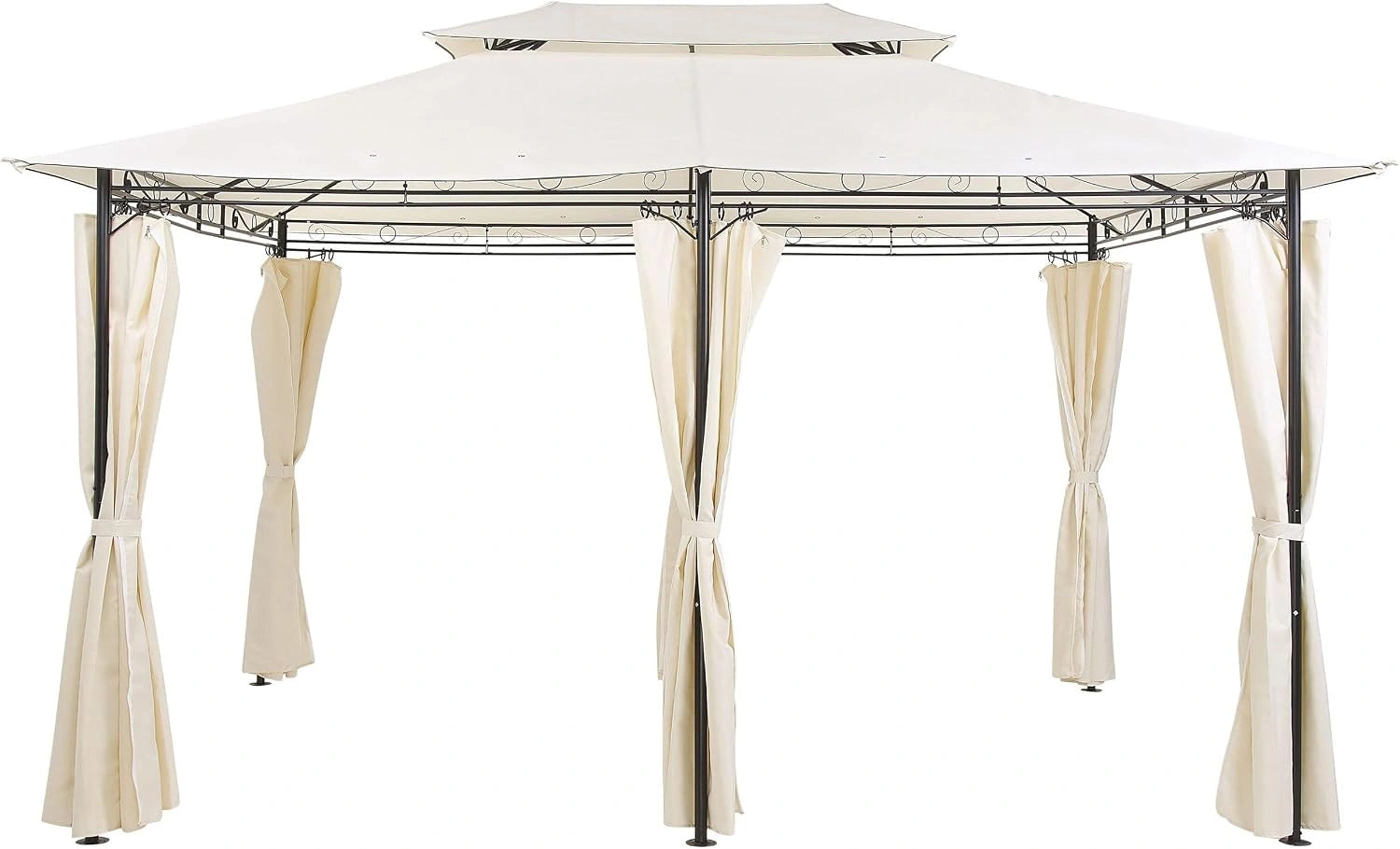 Pavillon de Jardin Rectangulaire avec Rideaux en Acier Beige pour Ext¨¦rieur ¨¦l¨¦gant