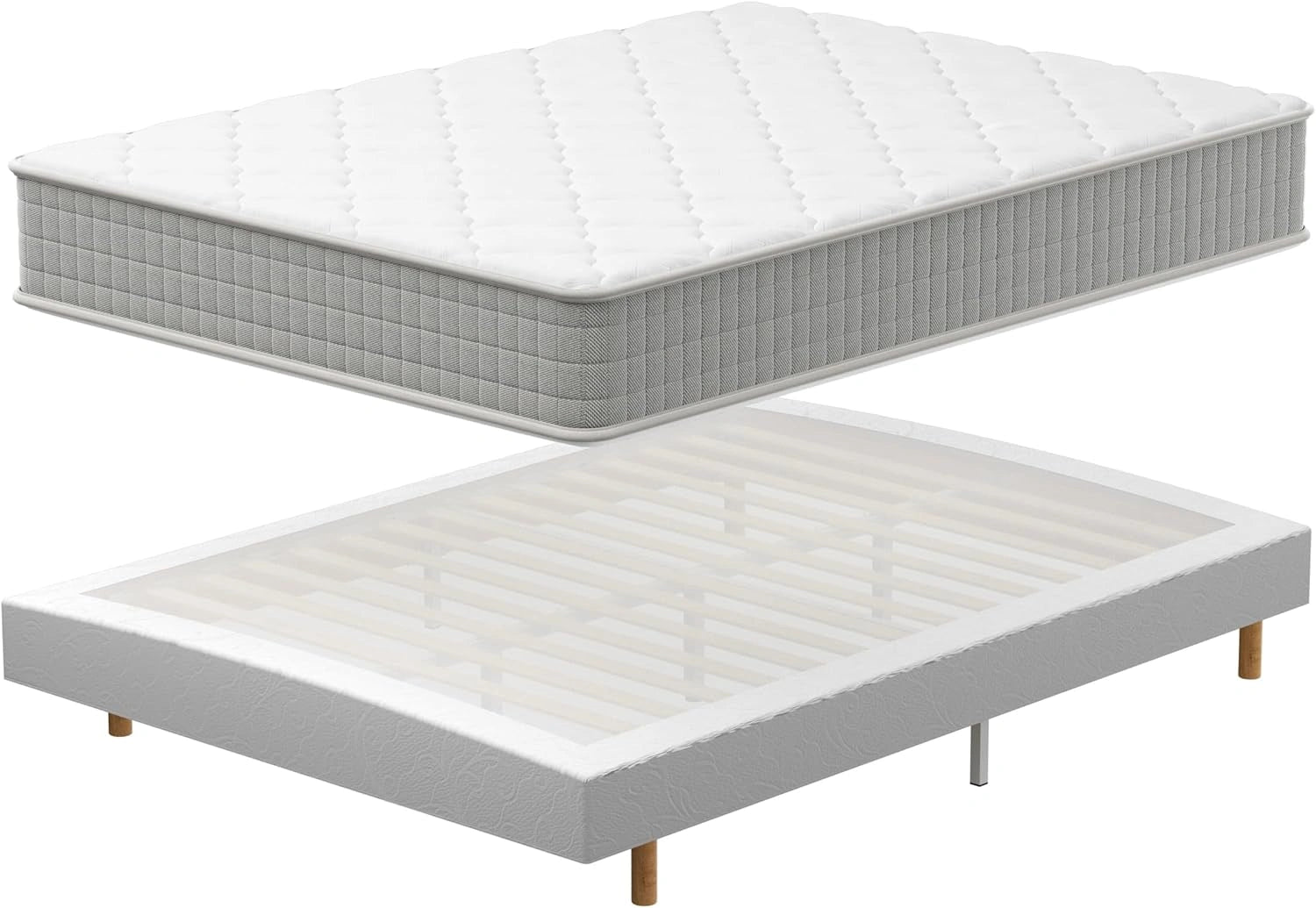 TEENO Lit Double 140x190 cm avec Matelas en M¨¦moire de Forme et Sommier Tapissier, Confort Optimal et Respirabilit¨¦