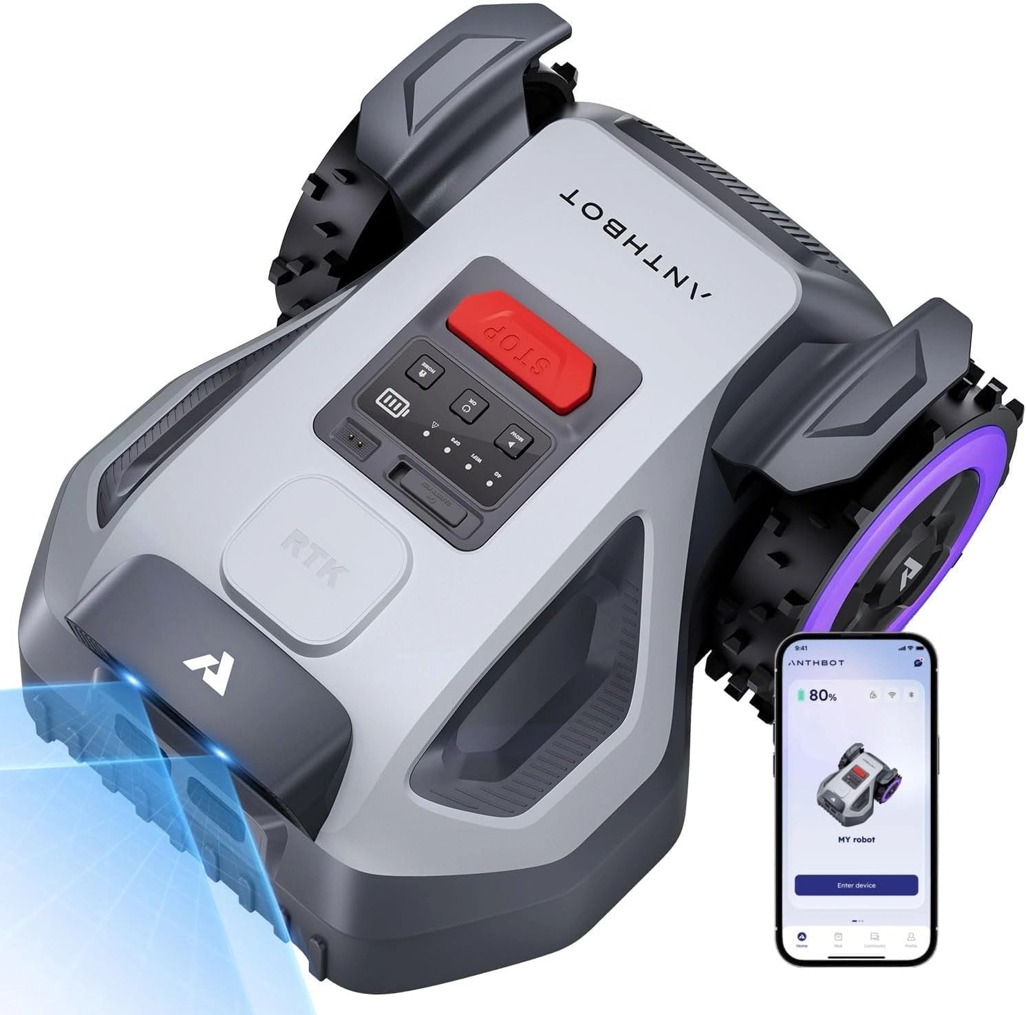 Robot Tondeuse ANTHBOT M5 avec RTK, 500-700©O, Compatible 4G, Vision IA Double, Cartographie Automatique, Contr?le App, Hauteur R¨¦glable 3-7CM
