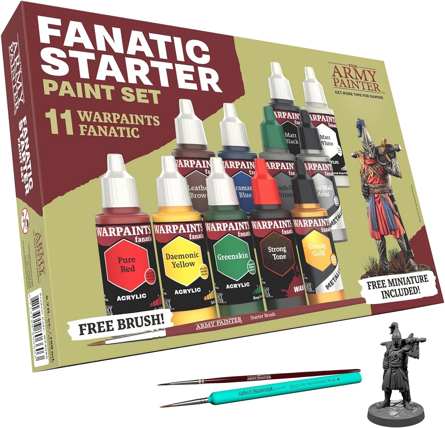 Set de D¨¦marrage Warpaints Fanatic par The Army Painter, 11 Peintures Acryliques de 18 ml, incl. M¨¦talliques, Lavis, 2 Pinceaux & Figurine Offerte - Id¨¦al pour Miniatures D&D & Warhammer