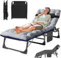 Chaise Longue de Jardin Pliante 5 Positions MOPHOTO, Portable et Confortable, Id¨¦ale pour Piscine et Plage, avec Coussin Noir et Gris