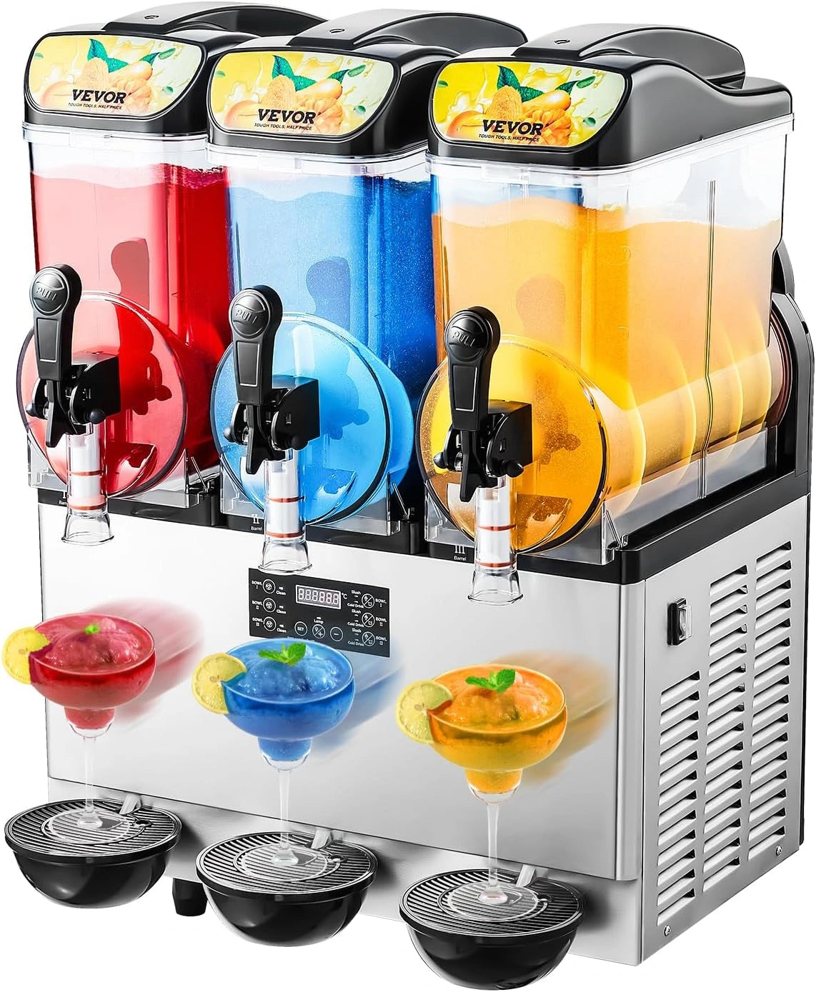 VEVOR Distributeur de Granit¨¦ 3 x 15 L en Acier Inoxydable - Machine ¨¤ Boissons Froides pour Restaurants et Bars