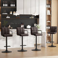 Ensemble de 4 Tabourets de Bar Pivotants 360¡ã, R¨¦glables en Hauteur avec Similicuir et Repose-Pieds - Couleurs Marron et Noir