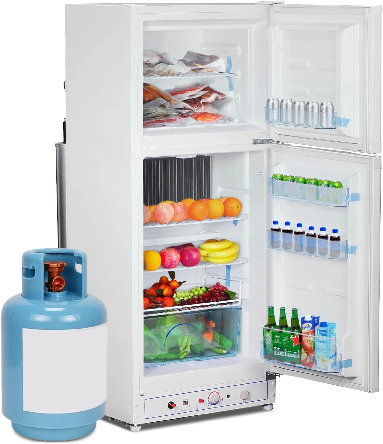 R¨¦frig¨¦rateur ¨¤ Gaz SMETA 220V 175L avec Cong¨¦lateur 46L - Silencieux, Id¨¦al pour Camping-Car, Caravane, Garage, Maison ou Maison Mobile - Blanc