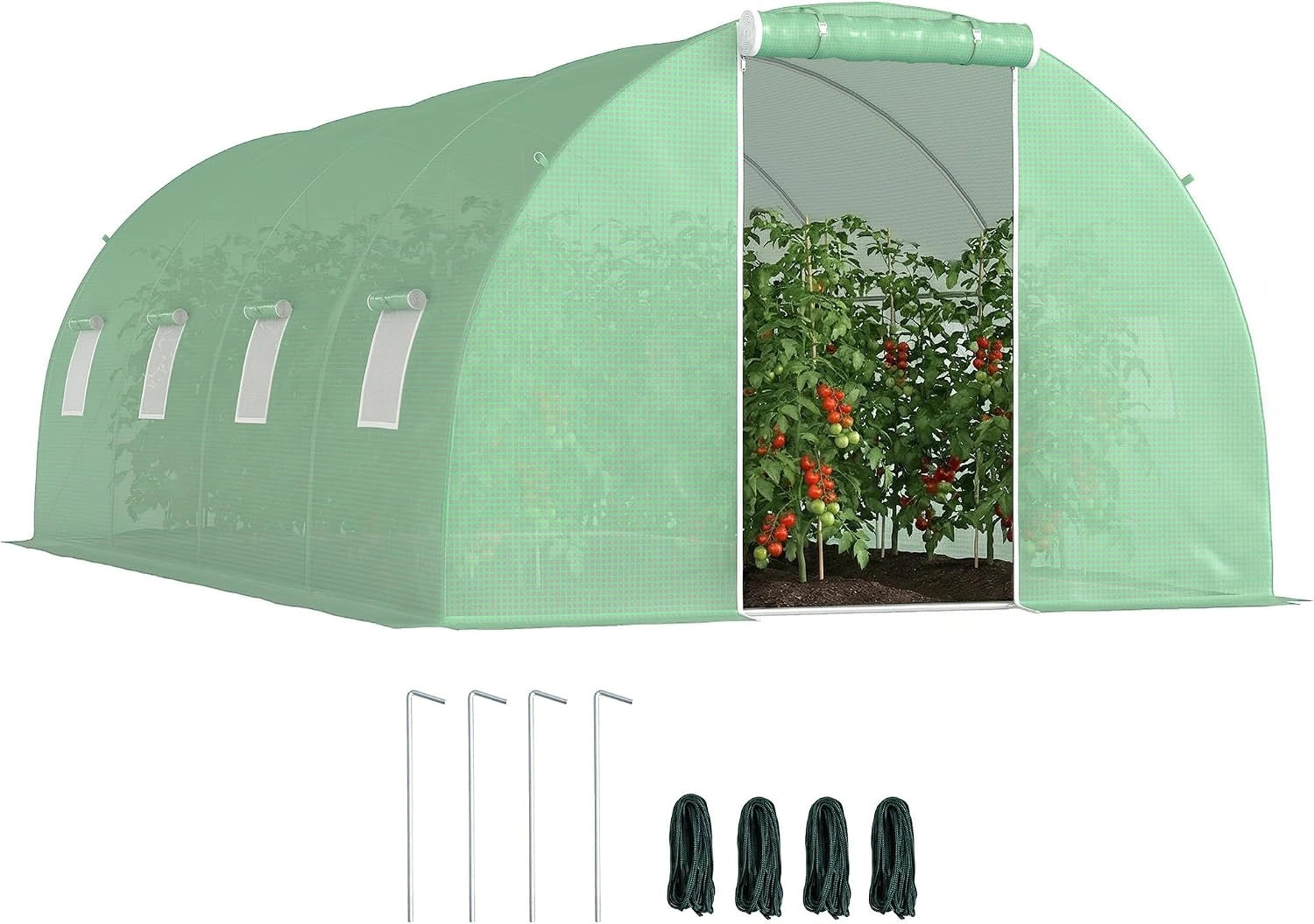 Serre de Jardin Tunnel 18m2 avec Fen¨ºtres et Porte en Acier Galvanis¨¦
